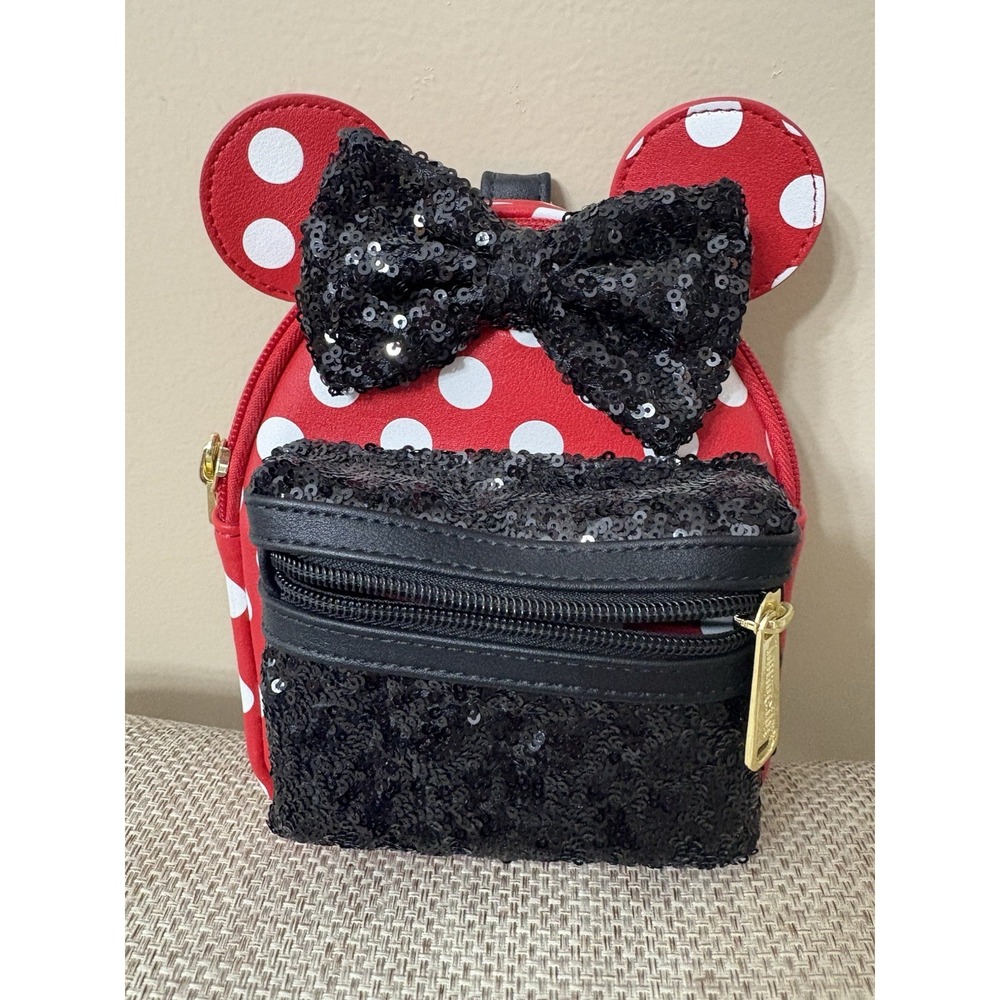 Loungefly Minnie Mouse Sequin‎ Polka Dot Wristlet Mini Backpack